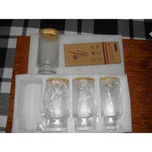 16oz Glass Cups with Lids and Straws Ribbed Glassware Iced Coffee Cup Set of 4